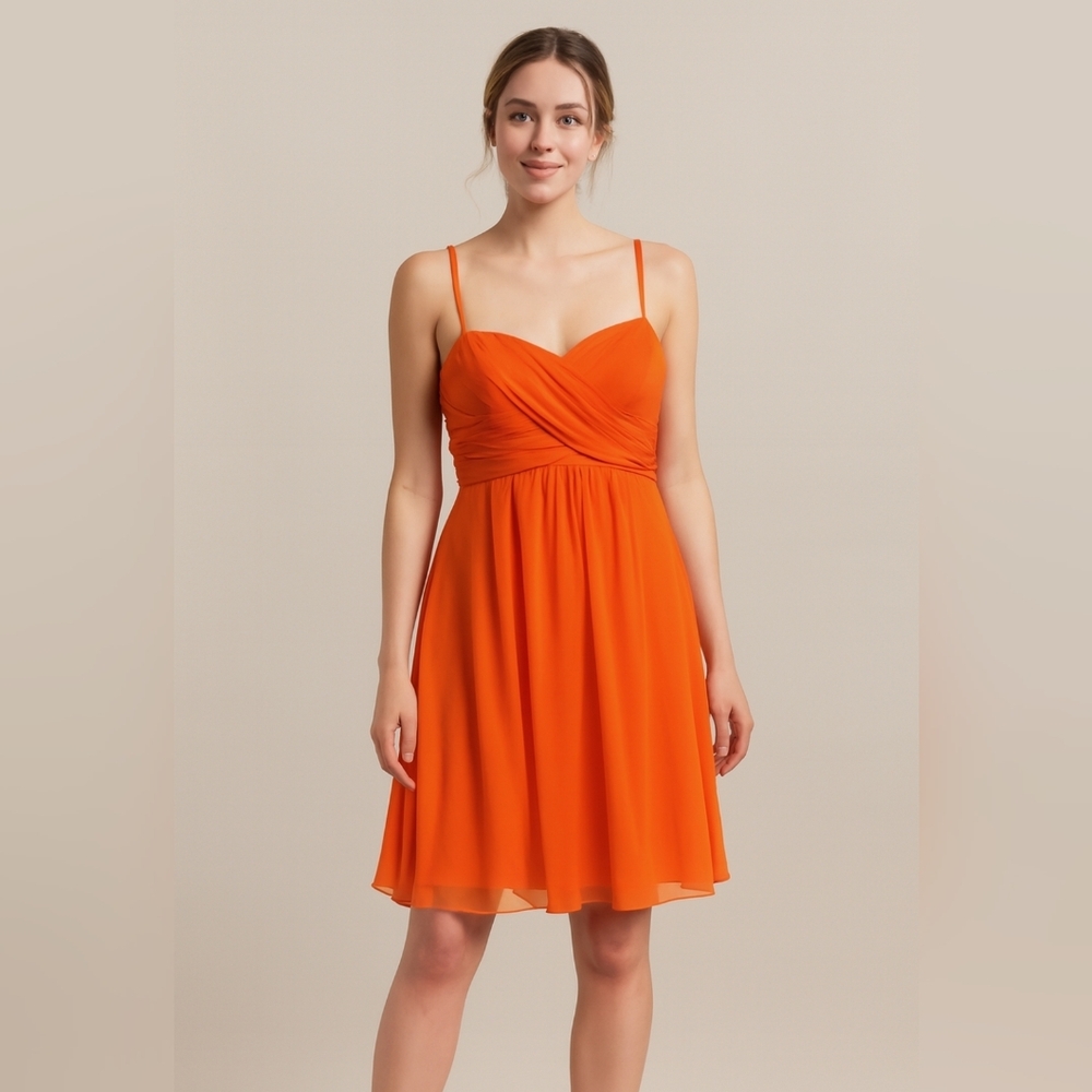 Jolie orange chiffon midi dress. Bridesmaid. Size 16. EUC